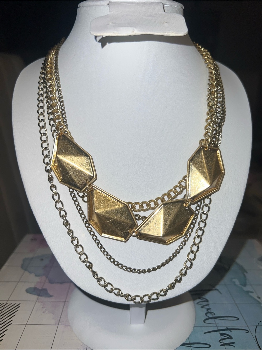 Gold Geometric Multi-Chain Necklace - Unbranded